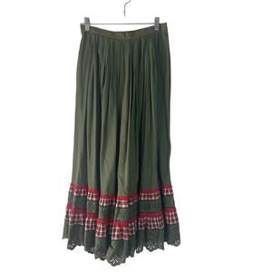Eger Women's Size 26 XS Green Prairie Peasant Maxi‎ Pleated Skirt